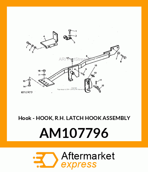 Hook - HOOK, R.H. LATCH HOOK ASSEMBLY AM107796