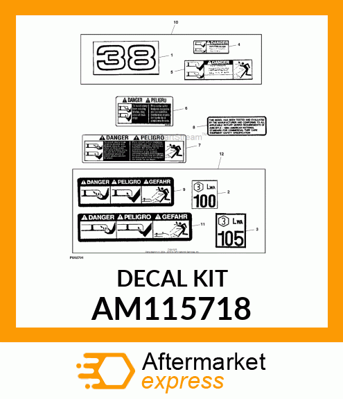 Label Kit - KIT, LABEL 38-54" MOWER AM115718