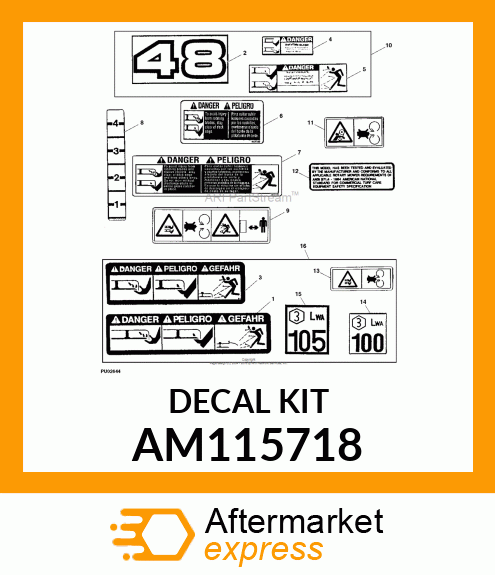 Label Kit - KIT, LABEL 38-54" MOWER AM115718