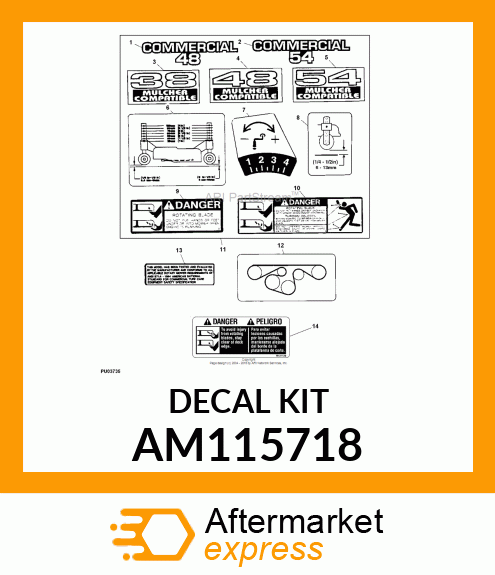 Label Kit - KIT, LABEL 38-54" MOWER AM115718