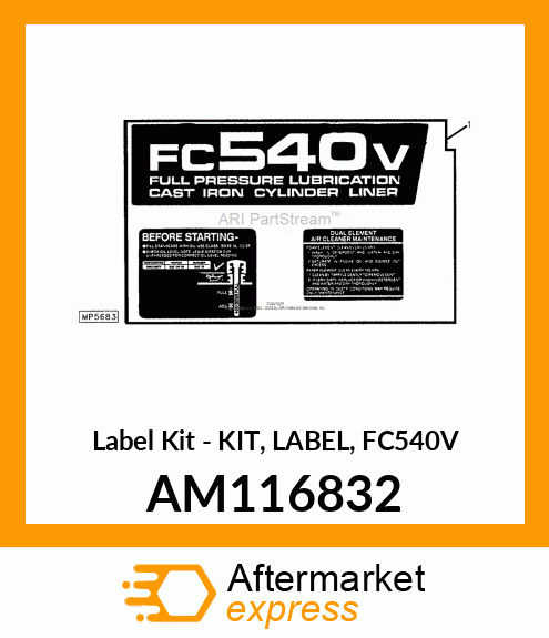 Label Kit - KIT, LABEL, FC540V AM116832