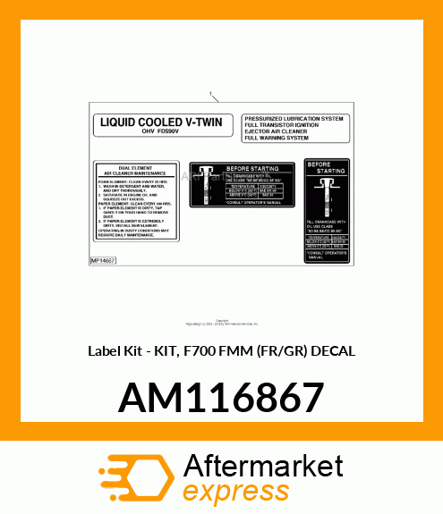 Label Kit - KIT, F700 FMM (FR/GR) DECAL AM116867