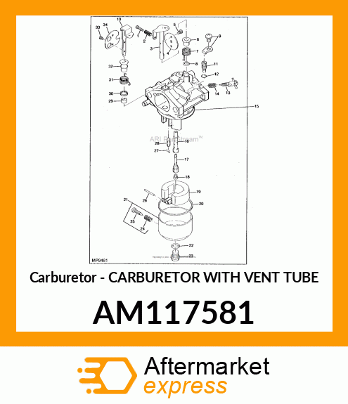 Carburetor - CARBURETOR WITH VENT TUBE AM117581