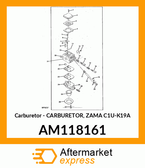 Carburetor - CARBURETOR, ZAMA C1U-K19A AM118161