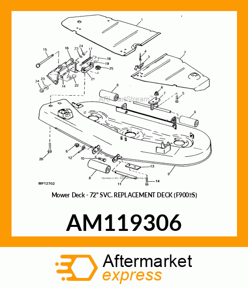 Mower Deck - 72" SVC. REPLACEMENT DECK (F900'S) AM119306