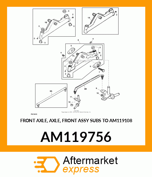 FRONT AXLE, AXLE, FRONT ASSY SUBS TO AM119108 AM119756