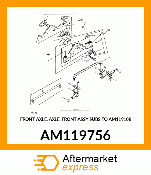 FRONT AXLE, AXLE, FRONT ASSY SUBS TO AM119108 AM119756