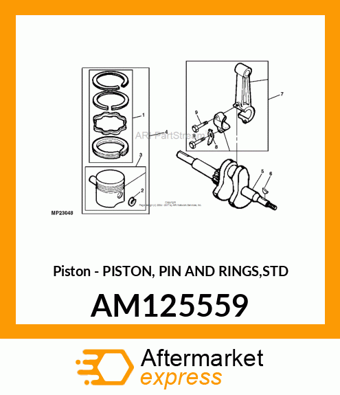 Piston - PISTON, PIN AND RINGS,STD AM125559