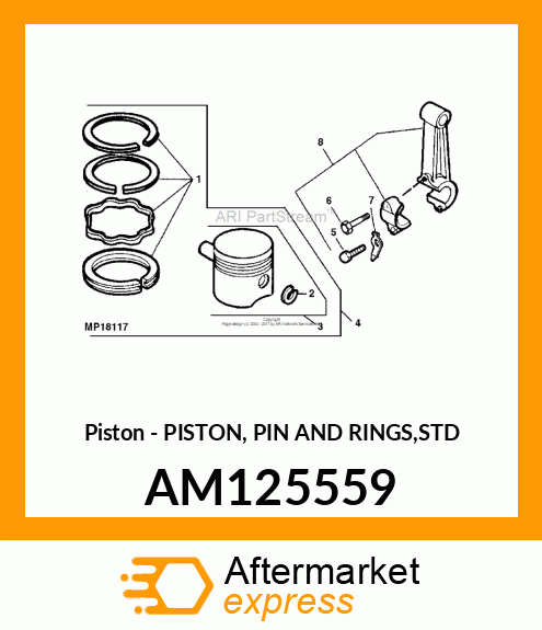 Piston - PISTON, PIN AND RINGS,STD AM125559