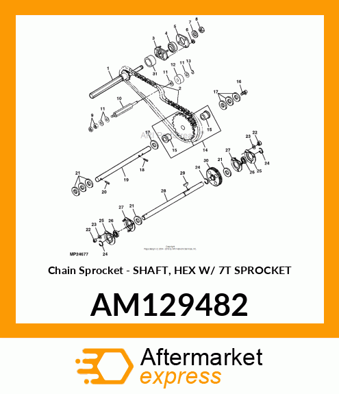 Chain Sprocket - SHAFT, HEX W/ 7T SPROCKET AM129482