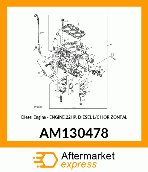 Diesel Engine - ENGINE,22HP, DIESEL L/C HORIZONTAL AM130478