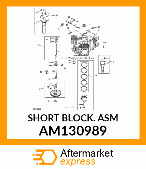 Spare part AM130989 + Short Block Asm