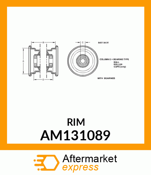 WHEEL, W/BEARING 6 DIA X 3.5 WIDE AM131089