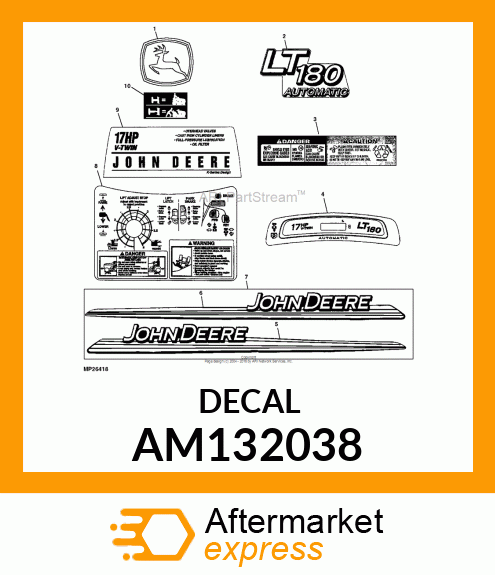 LABEL KIT, KIT, LABEL MODEL LT180 AM132038