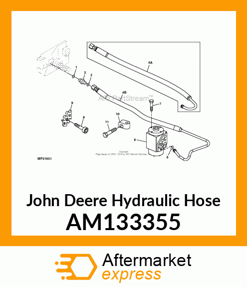 HOSE, HYD. HYDRO TO STEERING VALVE AM133355
