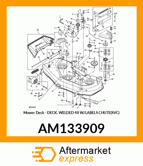 Mower Deck - DECK, WELDED 48 W/LABELS CHUTE(SVC) AM133909