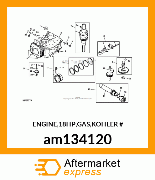 ENGINE,18HP,GAS,KOHLER # am134120