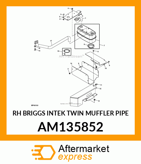 RH BRIGGS INTEK TWIN MUFFLER PIPE AM135852