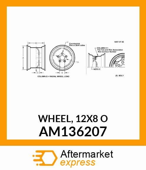 WHEEL, 12X8 O AM136207