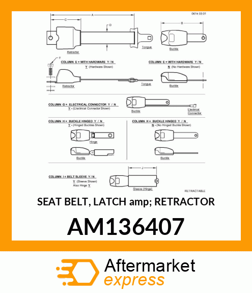 SEAT BELT, LATCH amp; RETRACTOR AM136407