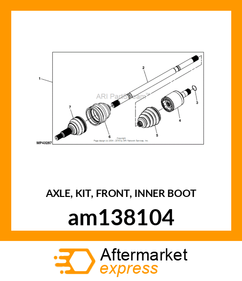 AXLE, KIT, FRONT, INNER BOOT am138104