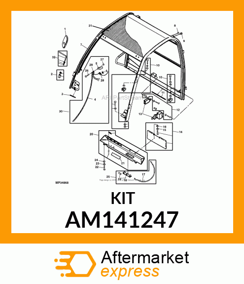 PLUG KIT, KIT, ROOF PLUG (FRONT) AM141247