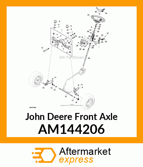 AXLE, FRONT W/BUSHINGS AND ZERKS AM144206