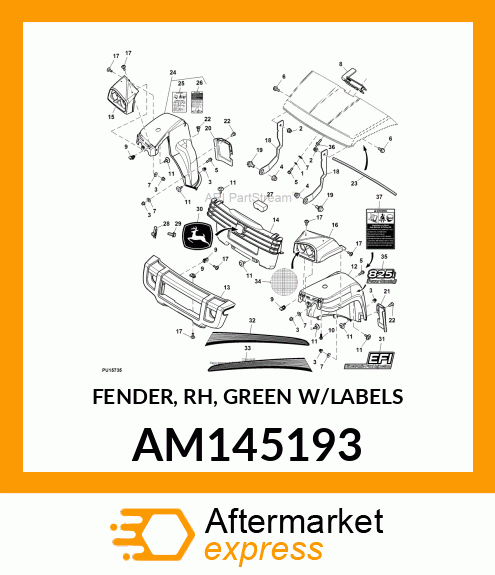 FENDER, RH, GREEN W/LABELS AM145193