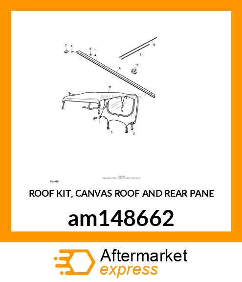 ROOF KIT, CANVAS ROOF AND REAR PANE am148662