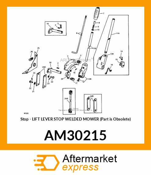 Stop - LIFT LEVER STOP WELDED MOWER (Part is Obsolete) AM30215