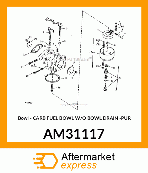 Bowl - CARB FUEL BOWL W/O BOWL DRAIN -PUR AM31117