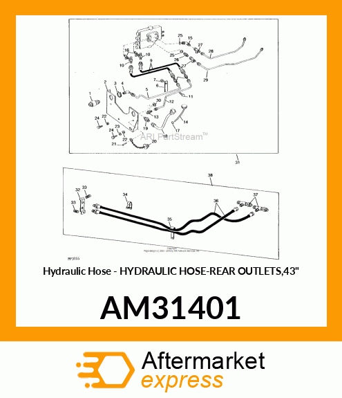 Hydraulic Hose - HYDRAULIC HOSE-REAR OUTLETS,43" AM31401