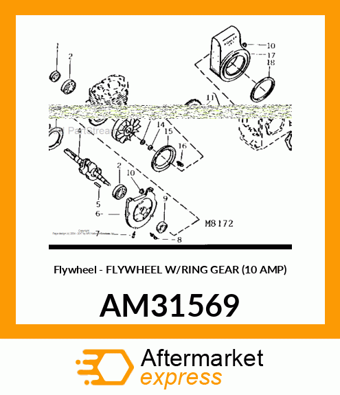 Flywheel - FLYWHEEL W/RING GEAR (10 AMP) AM31569