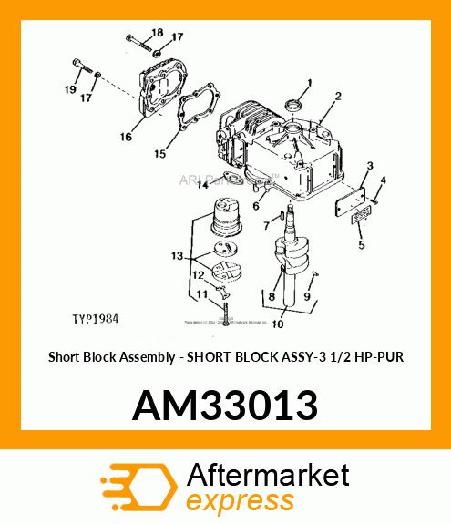 Short Block Assembly - SHORT BLOCK ASSY-3 1/2 HP-PUR AM33013