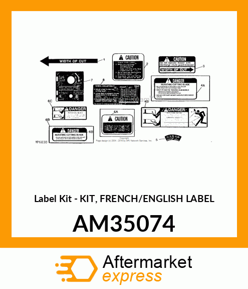 Label Kit - KIT, FRENCH/ENGLISH LABEL AM35074