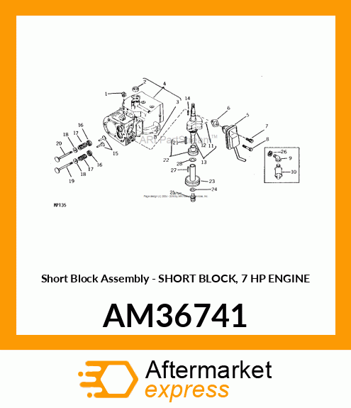 Short Block Assembly - SHORT BLOCK, 7 HP ENGINE AM36741