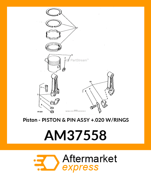 Piston - PISTON & PIN ASSY +.020 W/RINGS AM37558