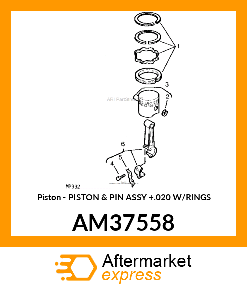 Piston - PISTON & PIN ASSY +.020 W/RINGS AM37558