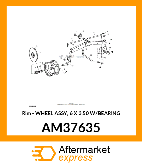 Rim - WHEEL ASSY, 6 X 3.50 W/BEARING AM37635