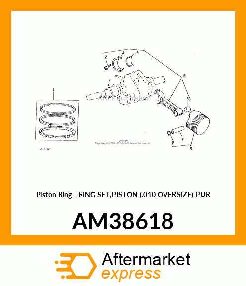 Piston Ring - RING SET,PISTON (.010 OVERSIZE)-PUR AM38618