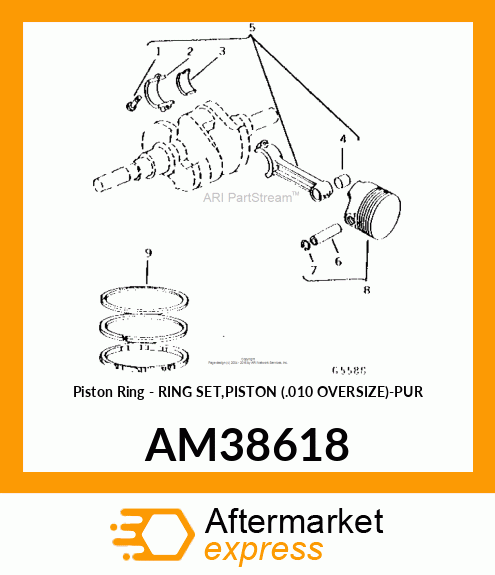 Piston Ring - RING SET,PISTON (.010 OVERSIZE)-PUR AM38618