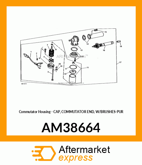 Commutator Housing - CAP, COMMUTATOR END, W/BRUSHES-PUR AM38664