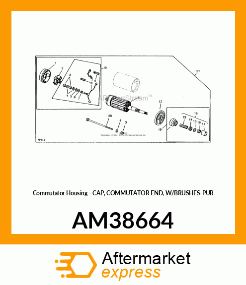 Commutator Housing - CAP, COMMUTATOR END, W/BRUSHES-PUR AM38664