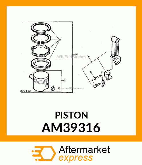 Piston - PISTON & PIN ASSY (.020 O.S.) AM39316