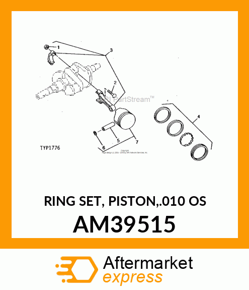 RING SET, PISTON,.010 OS AM39515