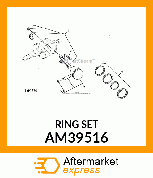 Piston Ring - RING SET, PISTON,.020 O.S. AM39516