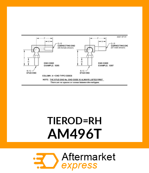 END,TIE ROD 1 RIGHT HAND THREAD AM496T