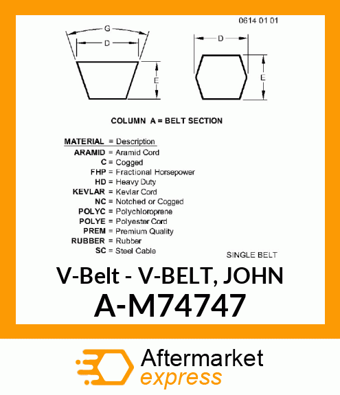 V-Belt - V-BELT, JOHN A-M74747