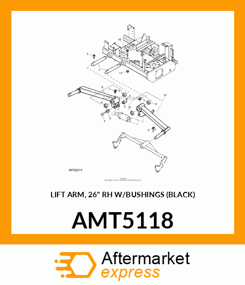 LIFT ARM, 26" RH W/BUSHINGS (BLACK) AMT5118