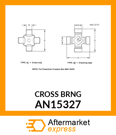 Spare part AN15327 + CROSS AND BEARING ASSEMBLY, SPIDER